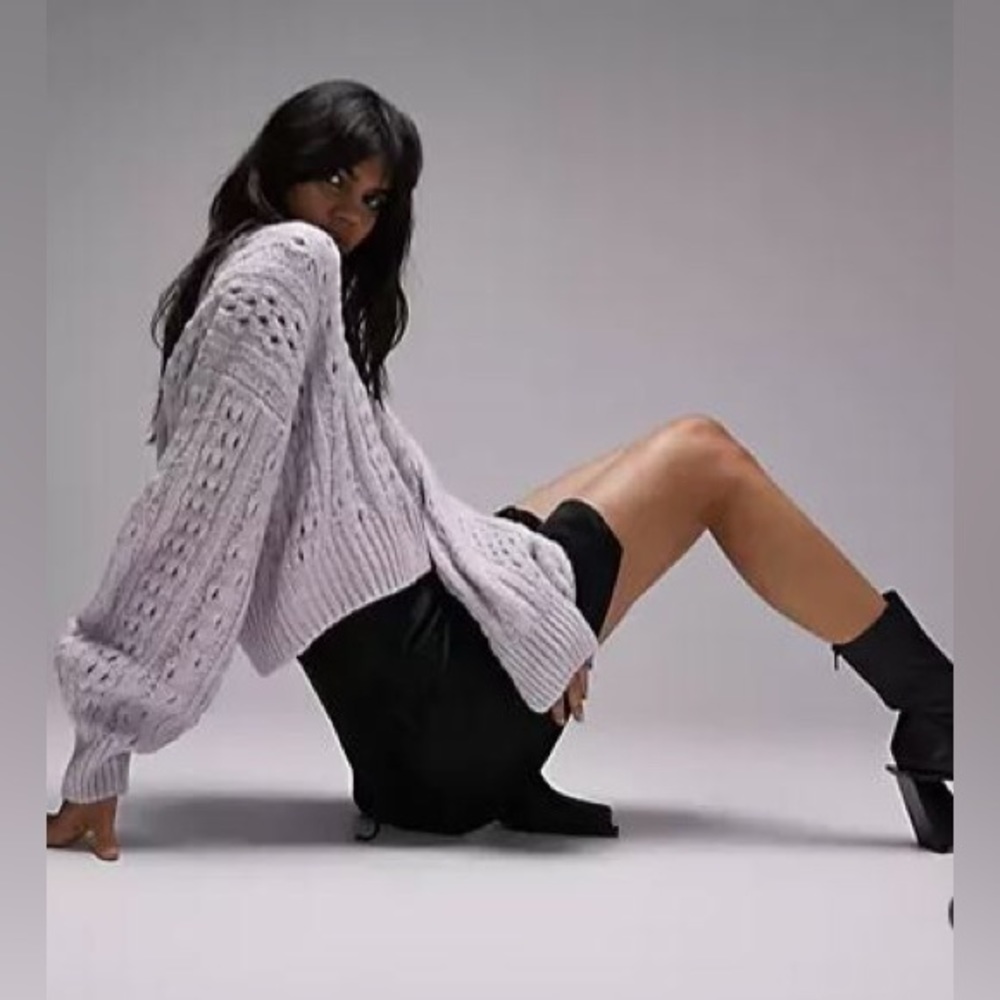 Topshop Knitted Textured Cable Jumper in Lilac - UK S / US 4-6 - NWT - Picture 2 of 10